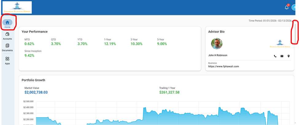 Advyzon Client Portal Dashboard View