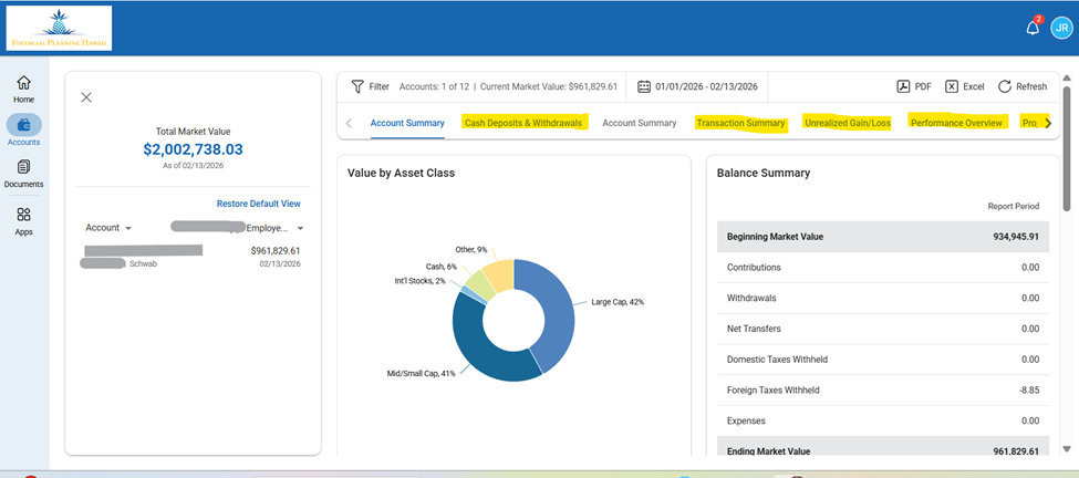 Advyzon Client Portal Accounts View